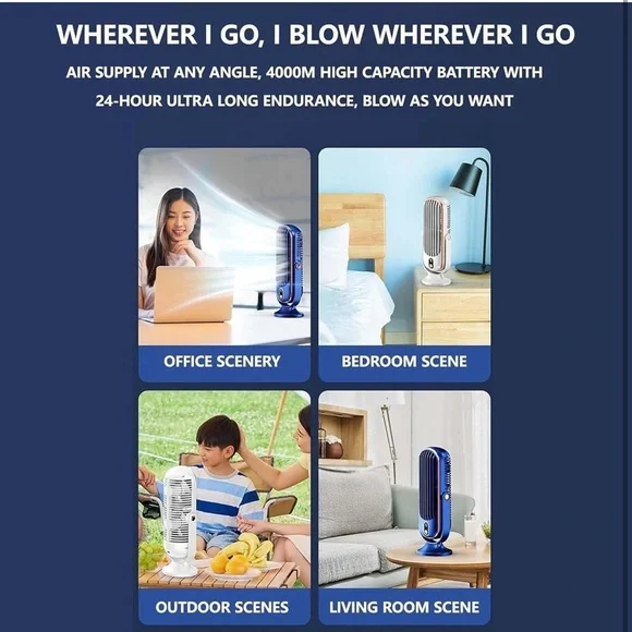 Desk Fan Cold Fan Desktop Oscillating Fan Indoors Portable USB Rechargeable Car - Picture 7 of 9